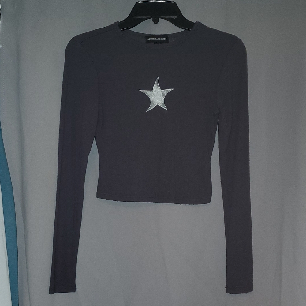 Streetwear Society Gray Long Sleeve Crop Tee